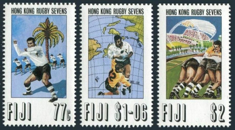 Fiji 684-686, MNH. Mi 679-681. Hong Kong Rugby Sevens 1993. Players, Map, Palm.