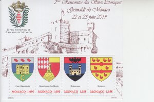 2019 Monaco Grimaldis Historical Sites MS4 (Scott 2981) MNH