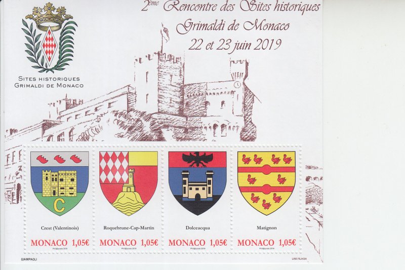 2019 Monaco Grimaldis Historical Sites MS4 (Scott 2981) MNH