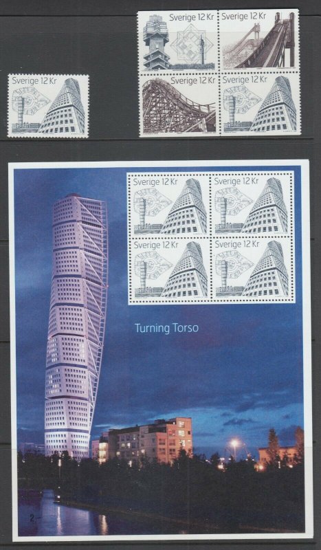 Sweden Sc 2016-2017 + mini sheet of 4, MNH. 2009 Architecture, fresh, bright, VF