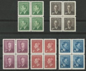 Canada # 289-93 George VI 1950 blocks/4 (5) Unused VLH