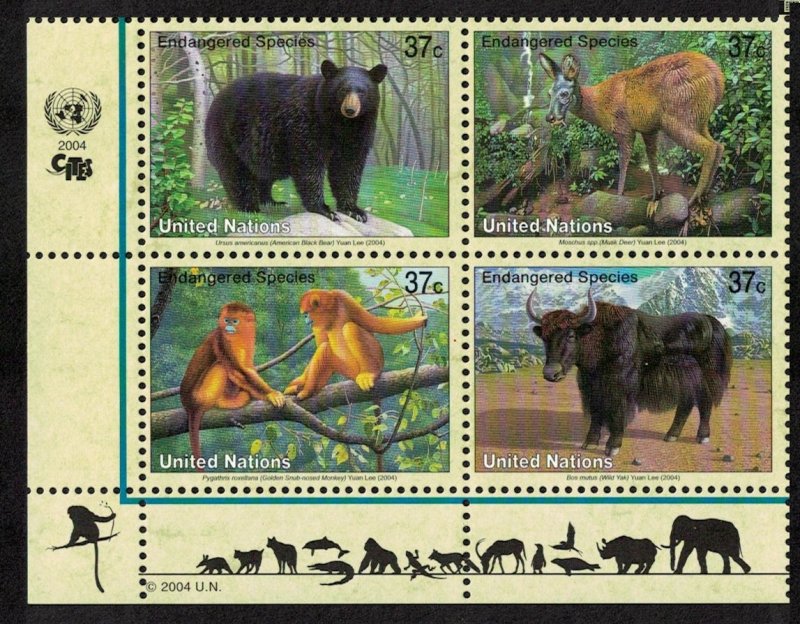 UN New York Black bear Deer Monkey Yak Block of 4 SG#921-924