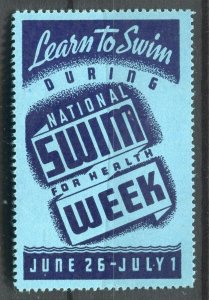USA; 1930s-40s early Illustrated Local Special Advert Stamp, National Swim Week