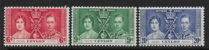 CEYLON SG383/5 1937 CORONATION SET MTD MINT