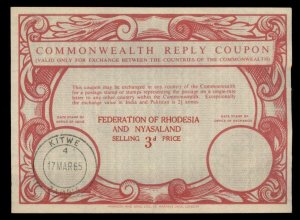 Rhodesia Nyasaland Kitwe International Reply Coupon IRC Post Office G98972