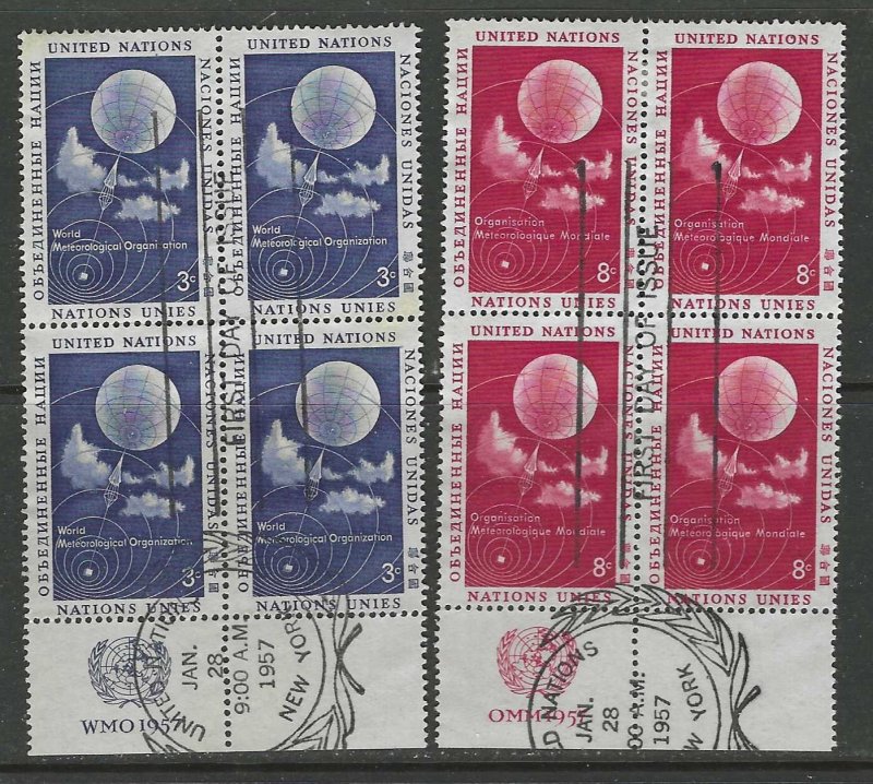 UNITED NATIONS NEW YORK 1957 WMO Balloons Set Inscrip BLK Sc 49-50 VFU FDOI Cxls