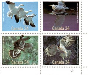 Canada, Postage Stamp, #1098a Block Mint NH, 1986 Birds (AD)