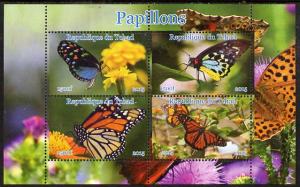 Chad 2015 Butterflies #2 perf sheetlet containing 4 value...