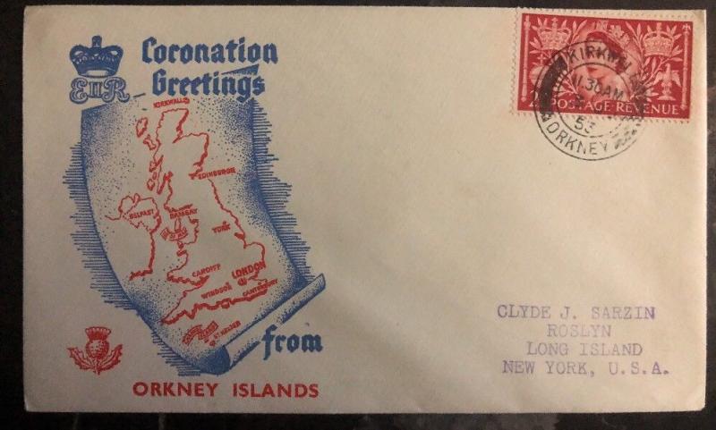 1953 Kirkwall OrKney Islands First Day Cover QE II Queen Elizabeth coronation B