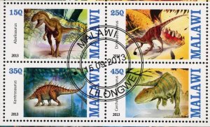 Malawi Dinosaur Abelisaurus Pre Historic Animal Souvenir Sheet of 4 Stamps