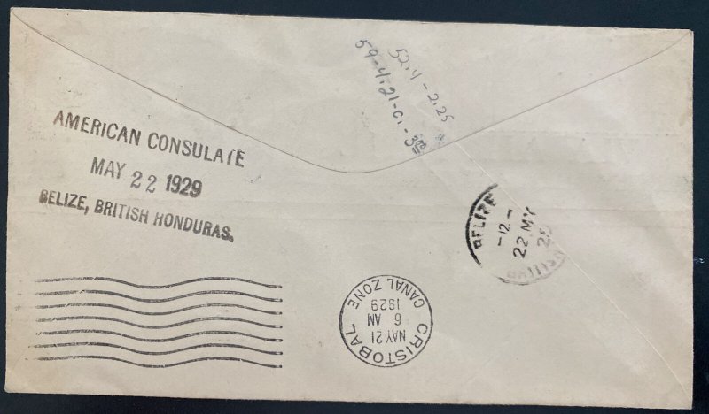1929 Balboa Canal Zone Panama Airmail First flight Cover To Belize British Hondu