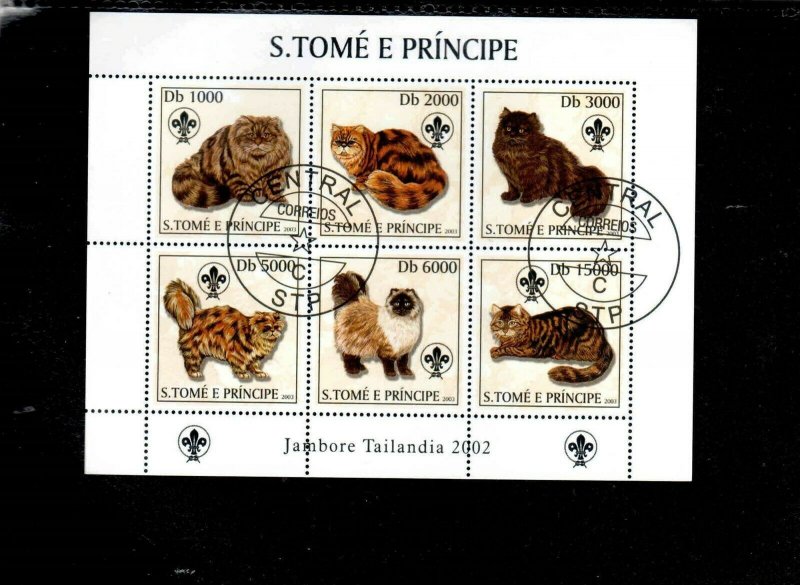 ST. THOMAS & PRINCE #1510 2003 CATS & SCOUTING MINT VF NH O.G S/S CTO