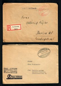 GR4 WW11 Germany to Berlin, 2 covers Stampless Reg. Neckarsulm Luckenwalde Advt