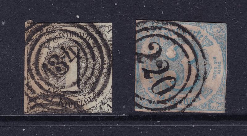 Thurn & Taxis (Germany) x 2 used imperf earlies