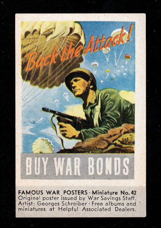 VINTAGE WWII WAR POSTER MINIATURE NO. 42 BACK THE ATTACK! - BUY WAR BONDS
