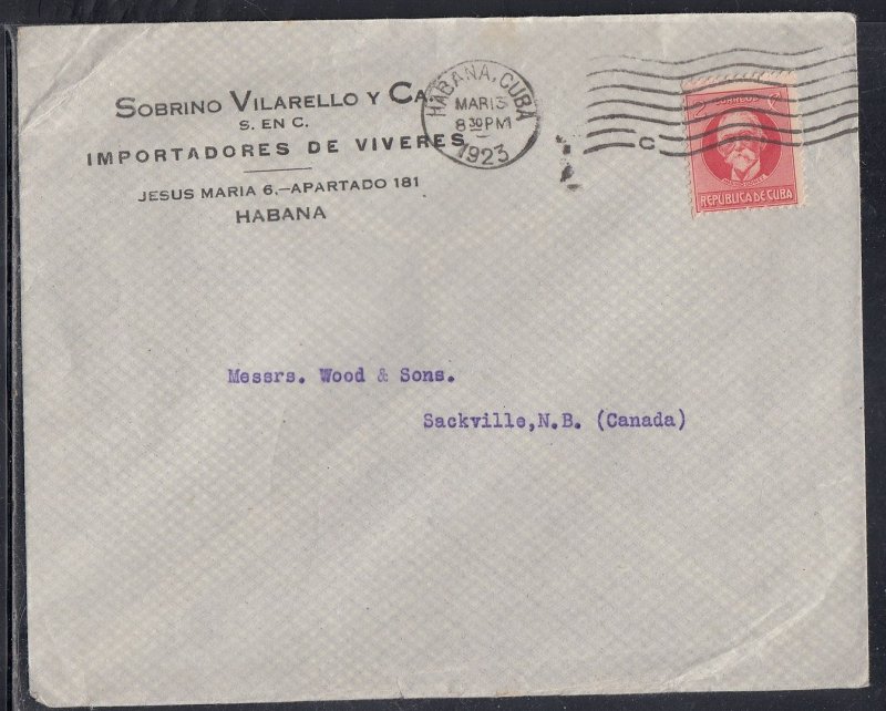 1Cuba - Mar 13, 1923 Advertising Cover to Canada