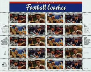 1997 32c Legendary Football Coaches, Sheet of 20 Scott 3143-46 Mint F/VF NH