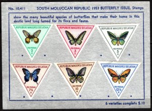 1953 Indonesia South Moluccan Republic Butterfly Set/6 Original Approval Sheet