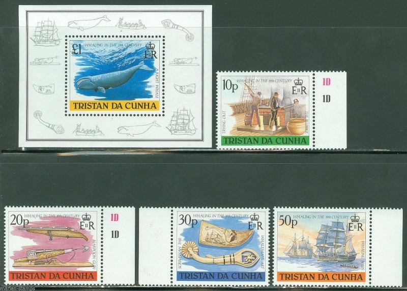 TRISTAN DA CUNHA WHALING  SCOTT# 434/38 SET & S/S  MINT NH