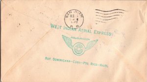 1927 Haiti Port Au Prince FFC Airmail First Flight Cover to Puerto Rico San Juan