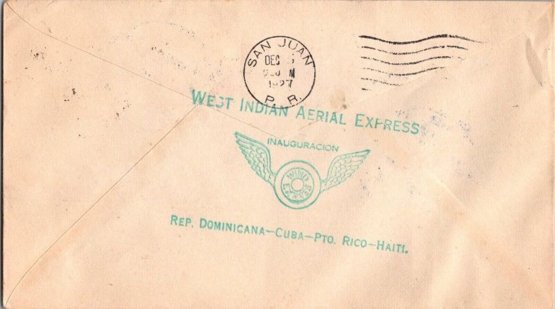 1927 Haiti Port Au Prince FFC Airmail First Flight Cover to Puerto Rico San Juan