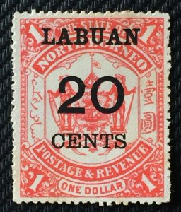 1895 LABUAN opt NORTH BORNEO 20c on $1 MH SG#77 NB4282