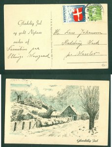 Denmark. Christmas Card 1945 With Seal + 15 Ore.Ullerslev. Windmill,Old House.