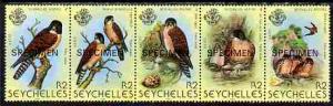 Seychelles 1980 Birds 2nd Issue - Kestrel perf strip of 5...