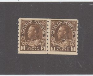 CANADA # 129 VF-MNH 1 STAMP GUM CREASE PAIR 3cts KGV COILS CAT VALUE $230