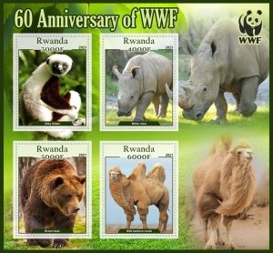 Stamps. Fauna. 60 Anniversary of WWF  2021 year 1+1 sheets perf Rwanda