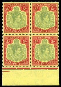 Bermuda 1942 KGVI 5s pale bluish green & carmine-red/pale yellow blk MNH. SG118d