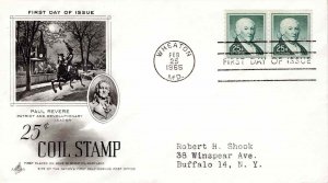 USA 1965 FDC Sc 1059a 25c Coil Stamp Artcraft Cachet Wheaton MD Cancel