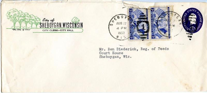 U.S. Scott 1010 (2) on Scott U534 Stamped Envelope Paying Triple 1st Class Rate