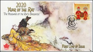CA20-001, 2020, Year of the Rat, Pictorial Postmark, First Day Cover, Lunar New