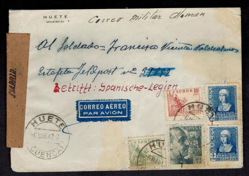 1942 madrid Spain Cover to Blue Division Soldier Russian Front WW 2 Feldpost