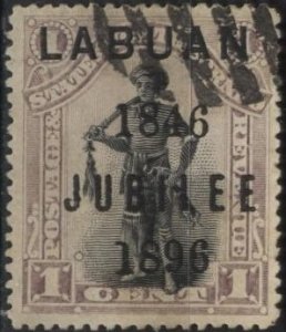 Labuan 66 (used) 1c Dyak chieftain, lilac & black, ovptd “Jubilee” (1896)