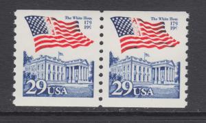 US Sc 2609 MNH. 1991 29c Flag Over White House coil pair, partial blue missing