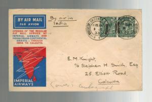 1933 England to Calcutta India First FLight Cover Stephen Smith Imperial Airways