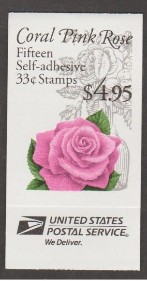 U.S. Scott #3052a-3052c BK242B Coral Pink Rose Stamp - Mint NH Booklet