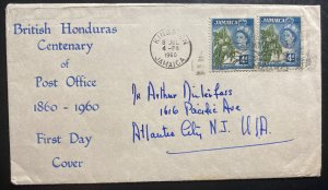 1960 Kingston Jamaica First Day Cover To USA British Honduras Centenary