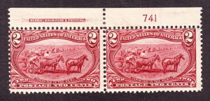 US 286 2c Trans-Mississippi Mint Plate #741 Top Pair Fine OG NH SCV $160