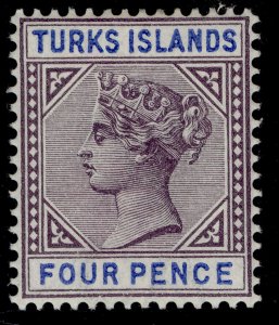 TURKS & CAICOS ISLANDS QV SG71, 4d dull purple & ultramarine, LH MINT. Cat £25.