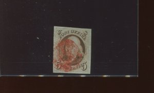 1 Franklin Imperf Used Stamp with Red Cancel with PF Cert (Stock 1 A33)
