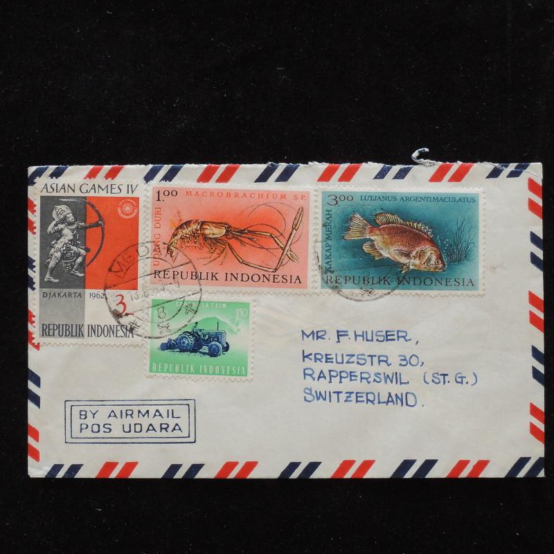 ZS-P854 INDONESIA - Fish, Tractor, Asian Games Great Franking Airmail Cover