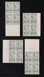 1935 ZION PARK 8c green Sc 763 Farley IMPERF arrow blocks set of 4 NGAI (L7