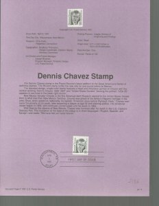 USPS Souvenir Page 91-11, Scott 2186, Dennis Chavez 35 cent stamp