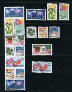 2267-2274 Special Occasions Block of 10 Stamps and 8 Single Stamps MNH