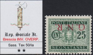 ITALY - RSI Tax n.50/Ia cv 720$ Inverted ovp FERRARIO Certificate MNH** R+