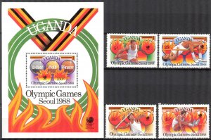 Uganda 1988 Olympics Games Seoul Mi. 587/90 Bl.79 MNH