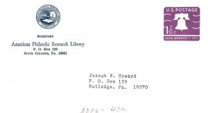 SCOTT #U556 STAMPED ENVELOPE AMERICAN PHILATELIC RESEARCH LIBRARY CORNER CARD 